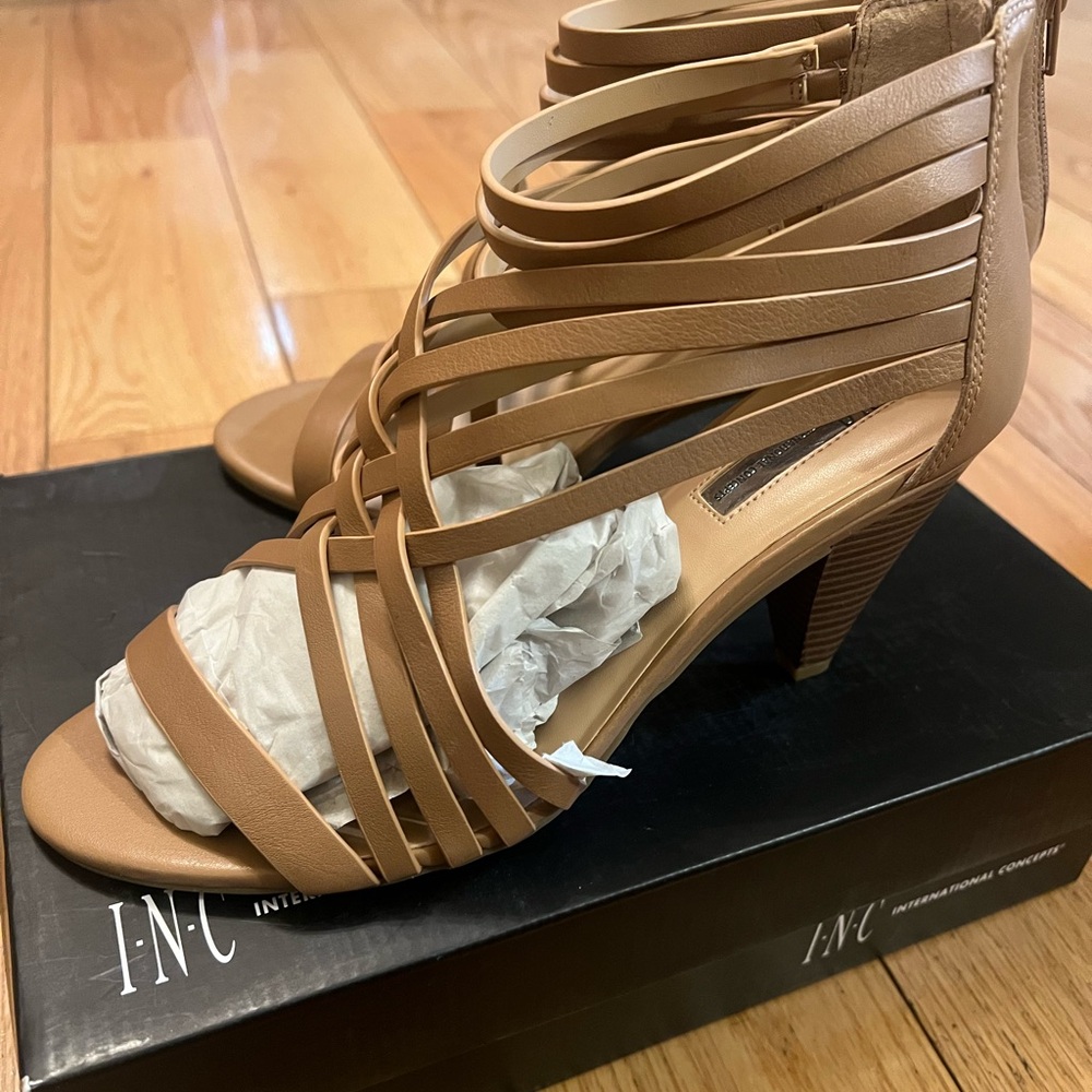 INC International Concepts Women's Brown Strappy Heels 10W